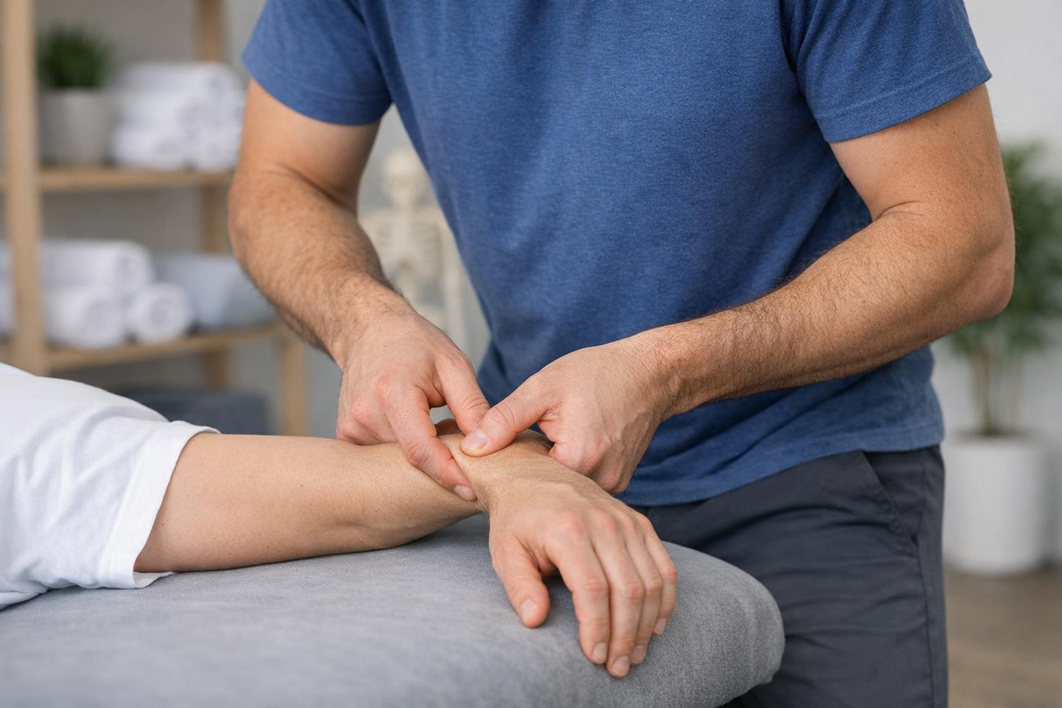 zdjęcie: terapeuta wykonujący technikę release na przedramieniu pacjenta